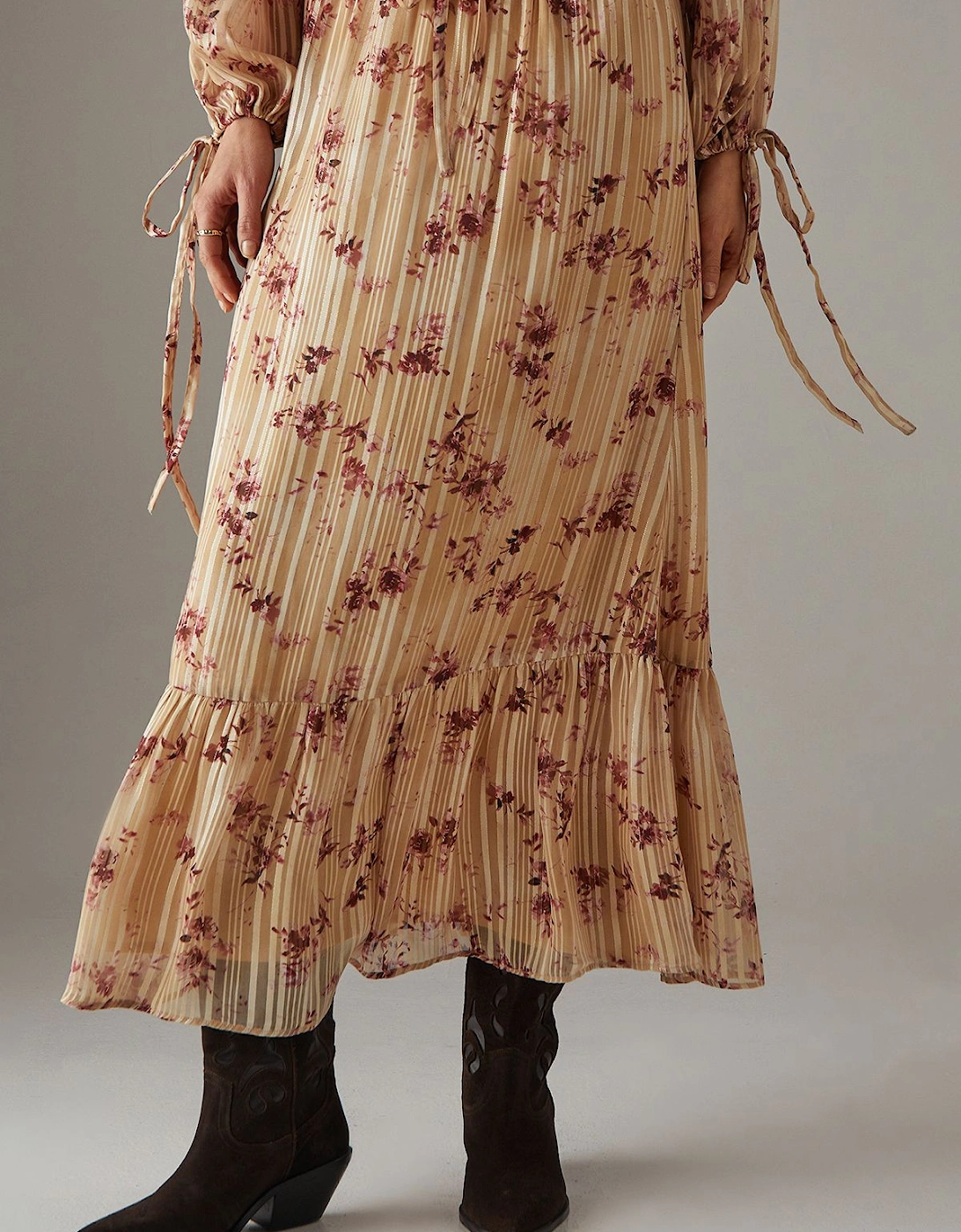 Shadow Stripe Drawstring Waist Tier Maxi Skirt, 2 of 1