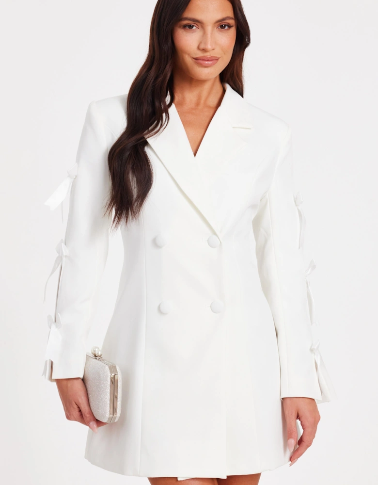 White Bow Sleeve Blazer Dress