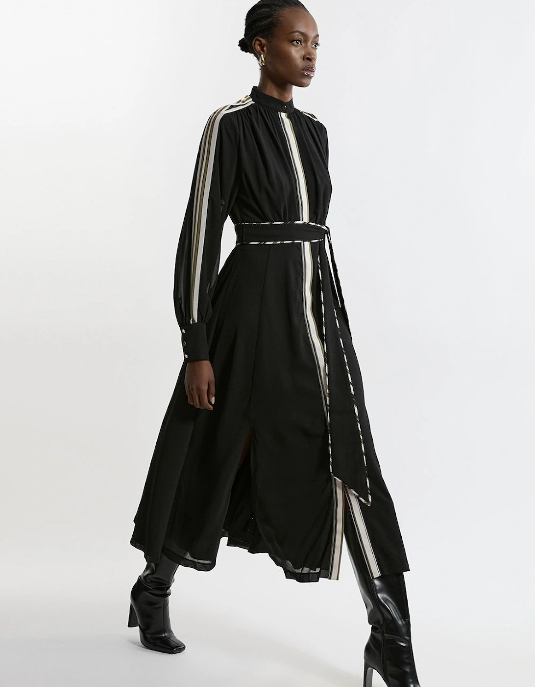 Military Mono Stripe Balloon Sleeve Maxi Dress, 2 of 1