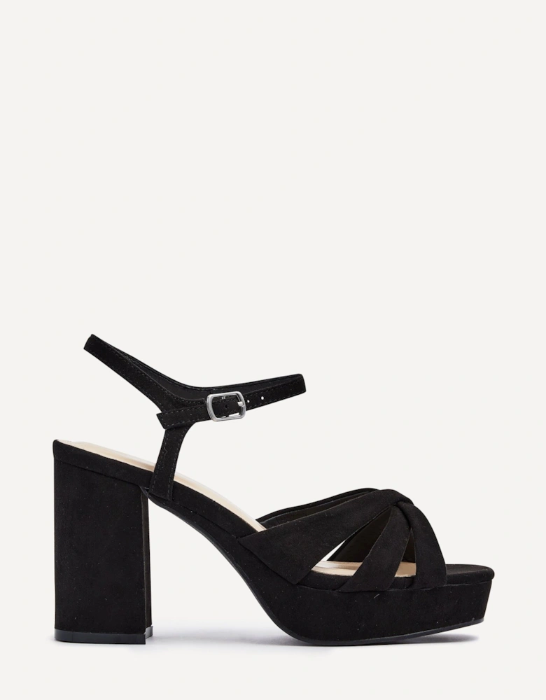 Keliah Black Faux Suede Crossover Platform Heels