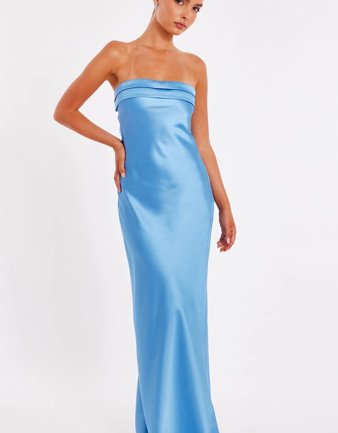 Blue Satin Bandeau Midaxi Dress, 2 of 1