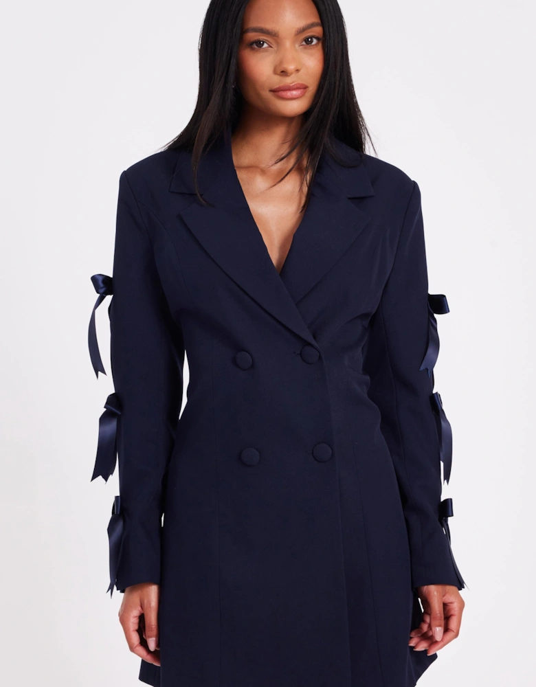 Navy Bow Sleeve Blazer Dress