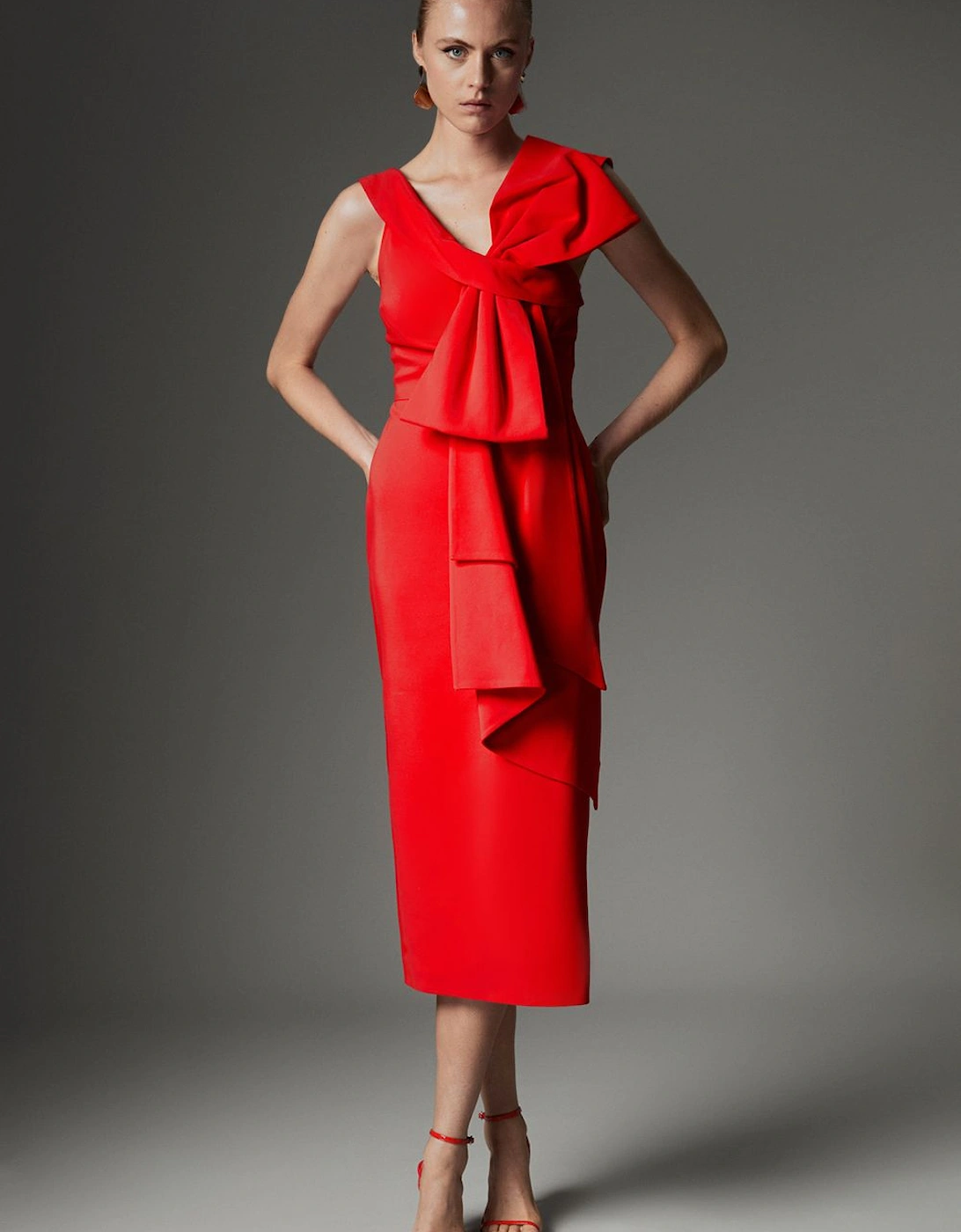 Archive Collection - Tall Bow Detail Asymmetric Off The Shoulder Midaxi Dress, 2 of 1