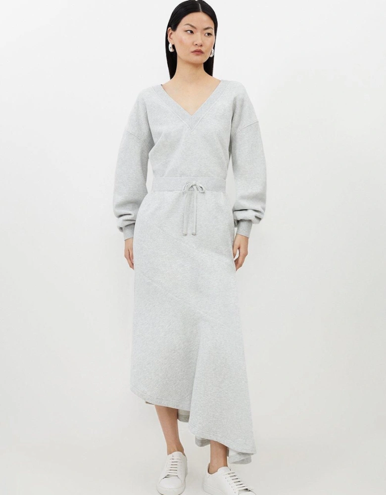 Fleece Cotton Jersey Waterfall Hem Maxi Skirt