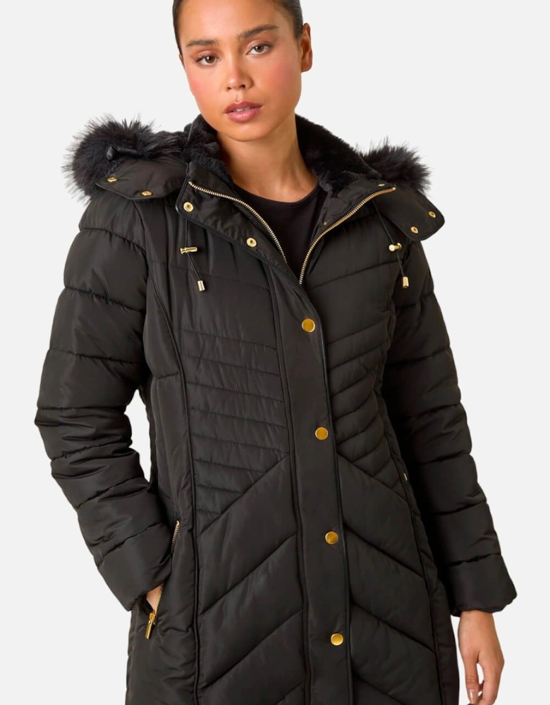 Petite Hooded Longline Quilted Coat