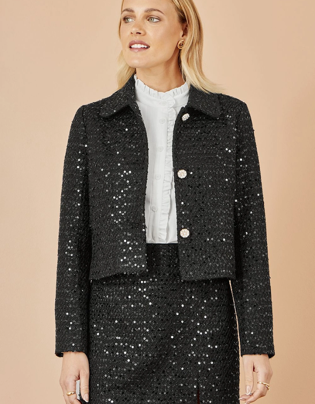 Black Boucle Sequin Mini Skirt, 2 of 1
