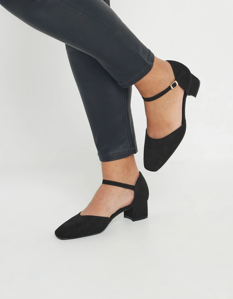 Faux Suede Block Heel Court Shoes