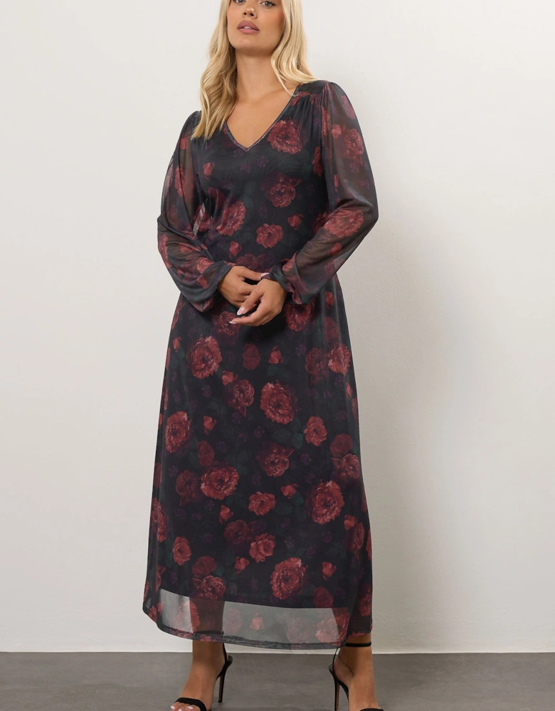 Floral Mesh Maxi Dress