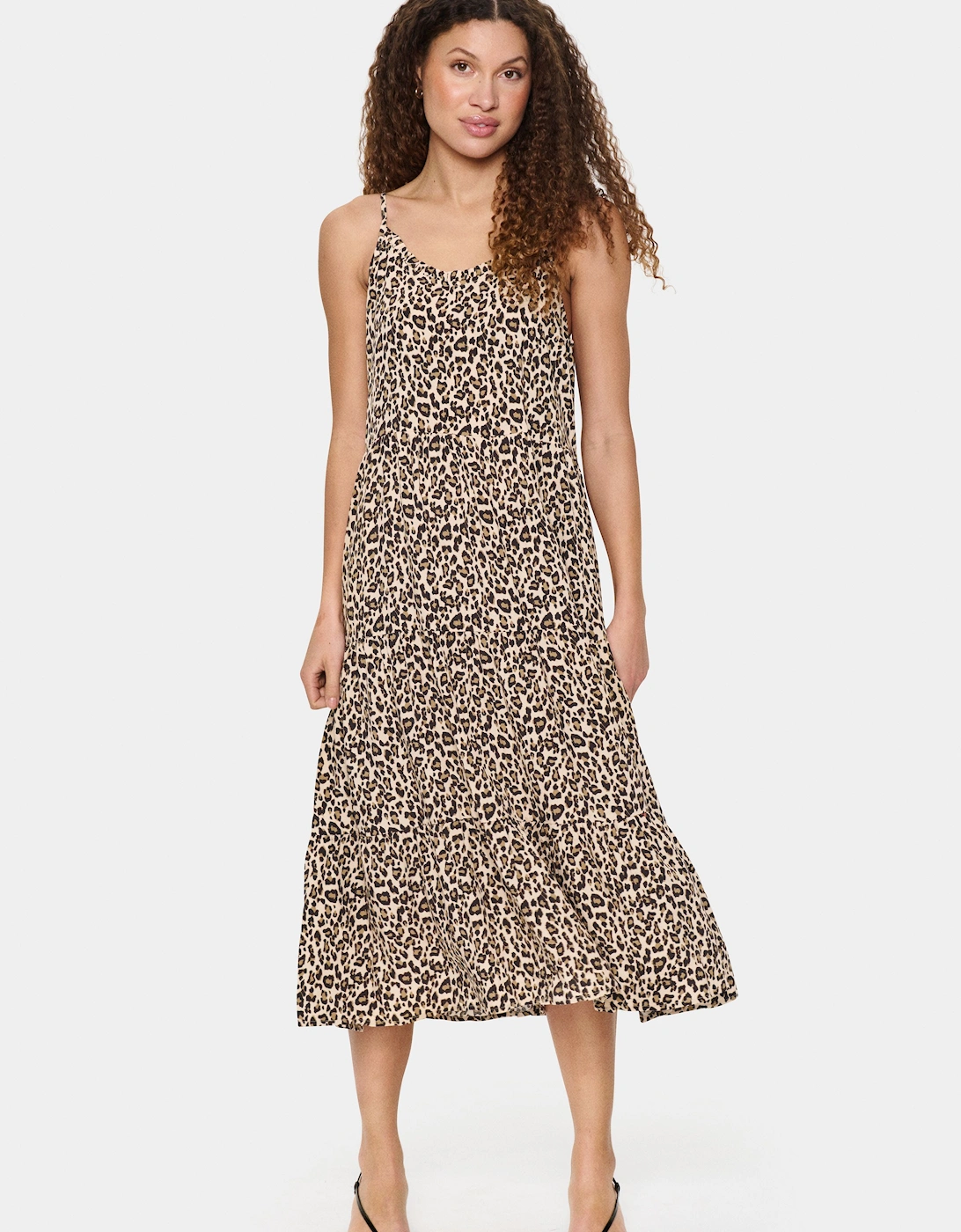 Eda Spaghetti Straps A-line Midi Dress Leopard Print, 2 of 1
