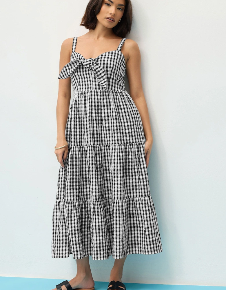 Petite Gingham Tie Front Midaxi Dress