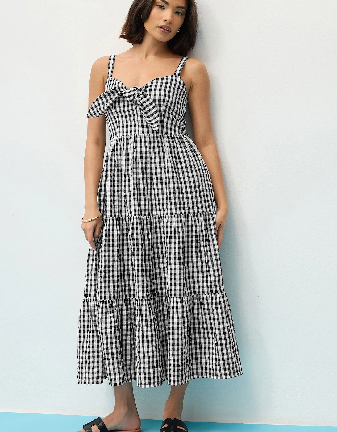 Petite Gingham Tie Front Midaxi Dress, 2 of 1