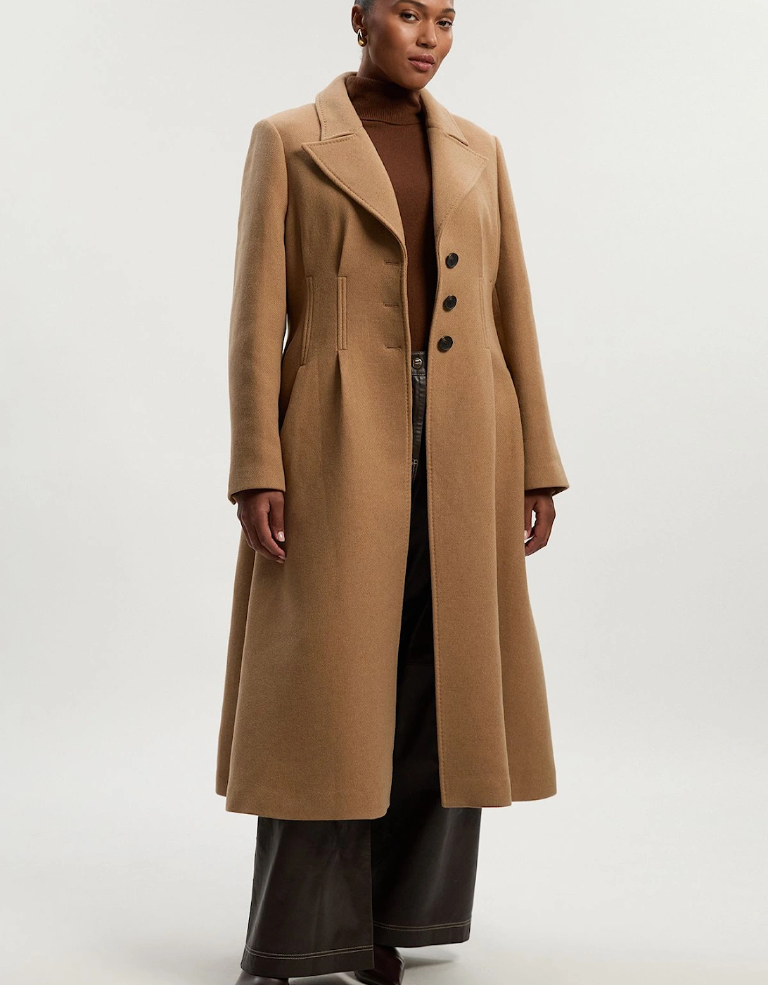 Plus Size Wool Corset Detail Full Skirted Tailored Maxi Coat, 2 of 1