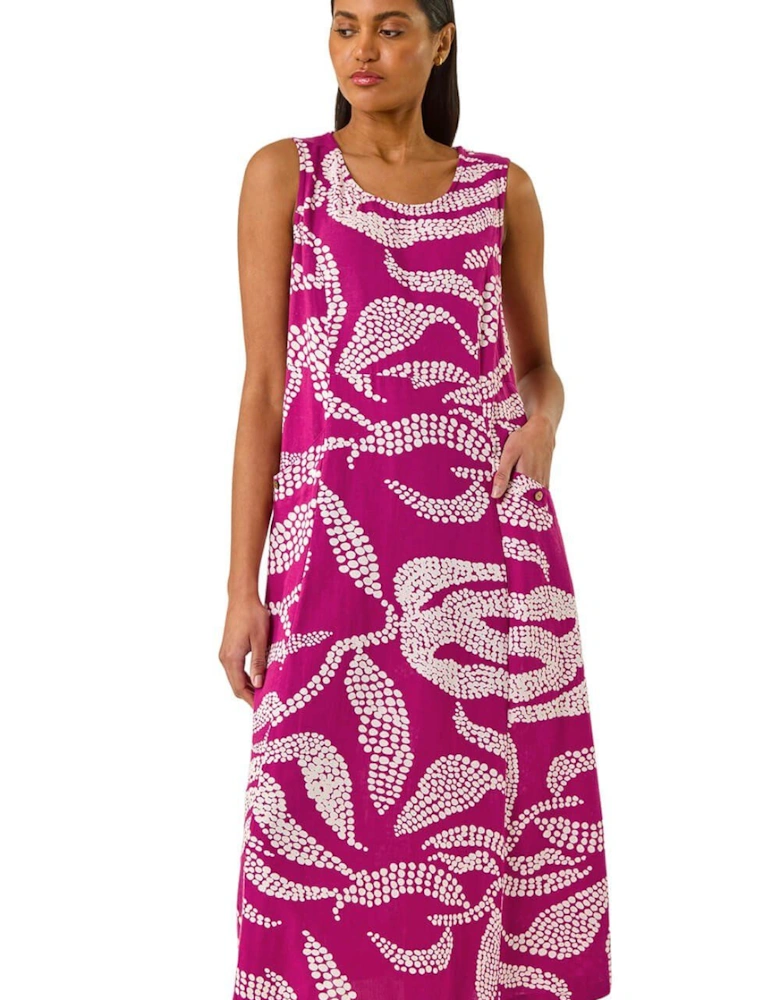Leaf Print Shift Midi Dress