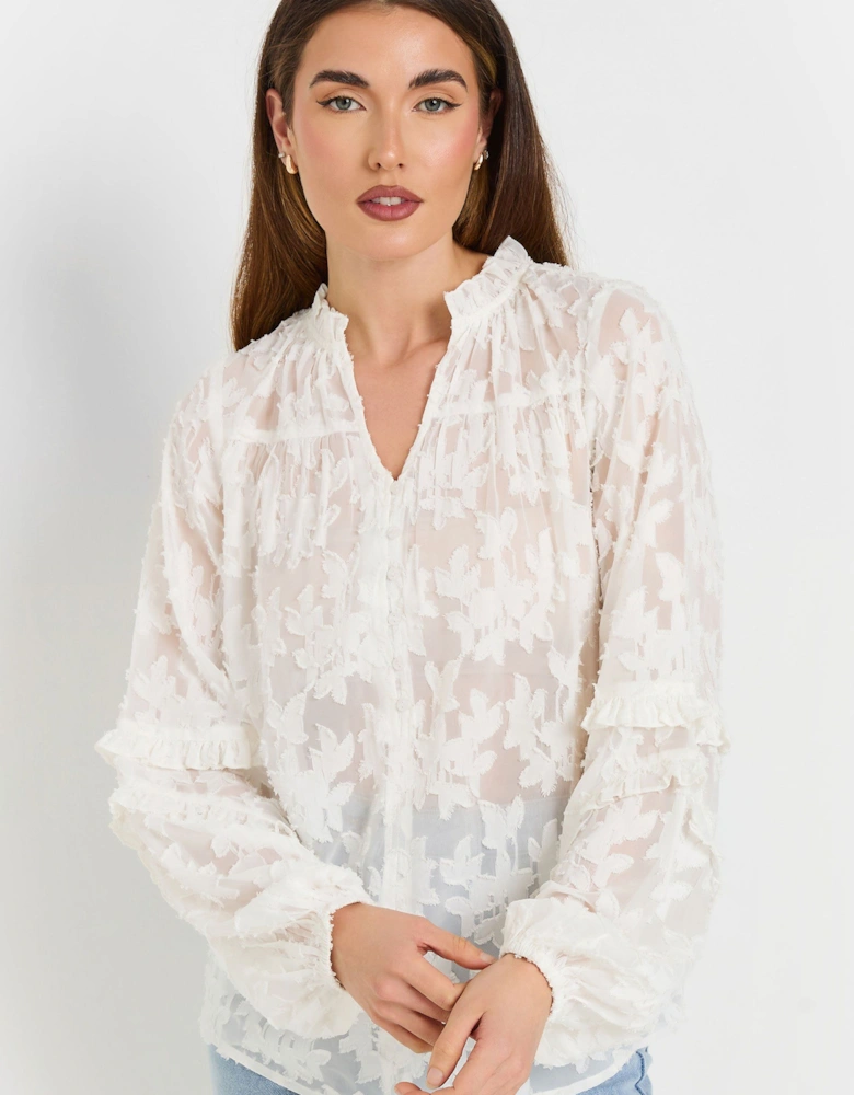 Tall Sheer Jacquard Floral Blouse