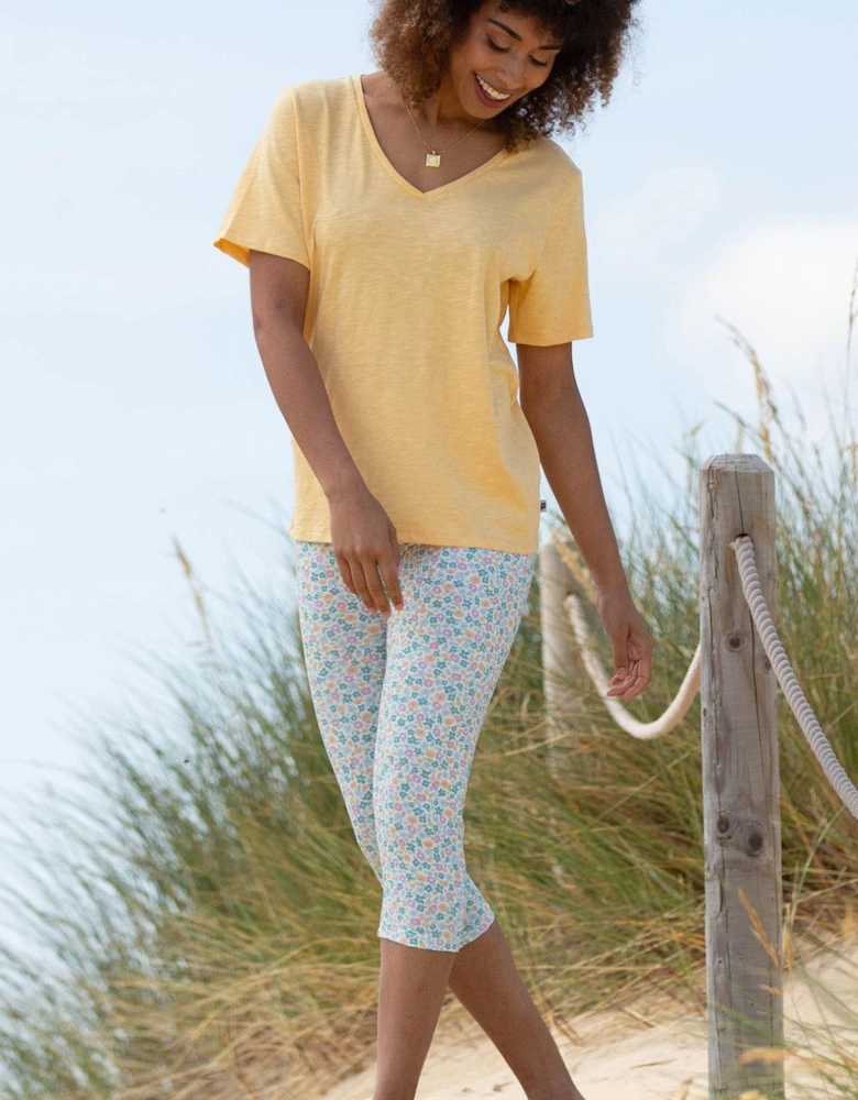 Holt Organic Cotton Cropped Jersey Leggings Meadow Ditsy Soft