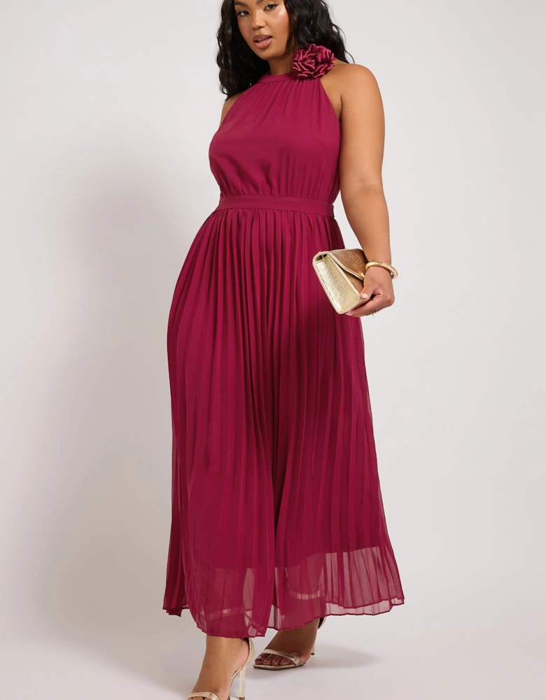 Corsage Pleated Maxi Dress