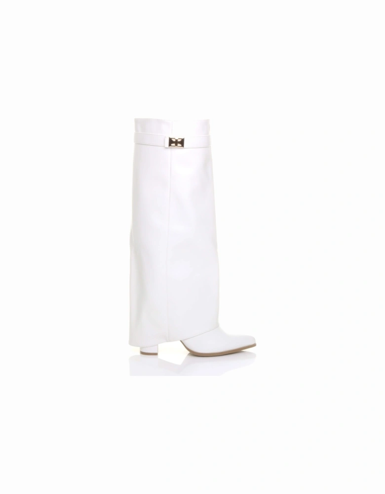 High Block Heel Pointed Toe Fold Over  Knee High Boots