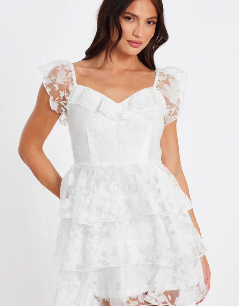 White Chiffon Floral Skater Dress