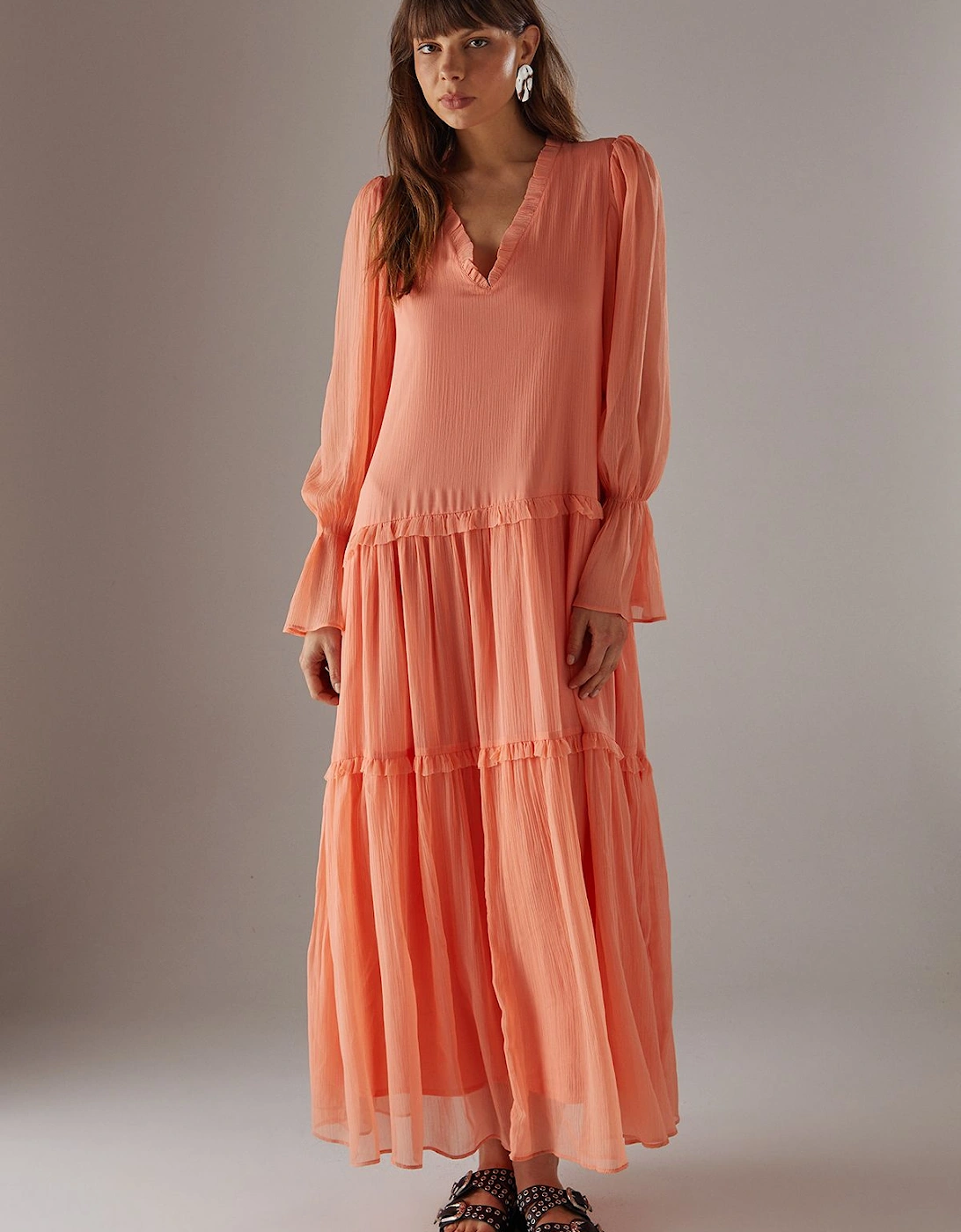 Premium Raw Edge Georgette Tiered Maxi Dress, 2 of 1