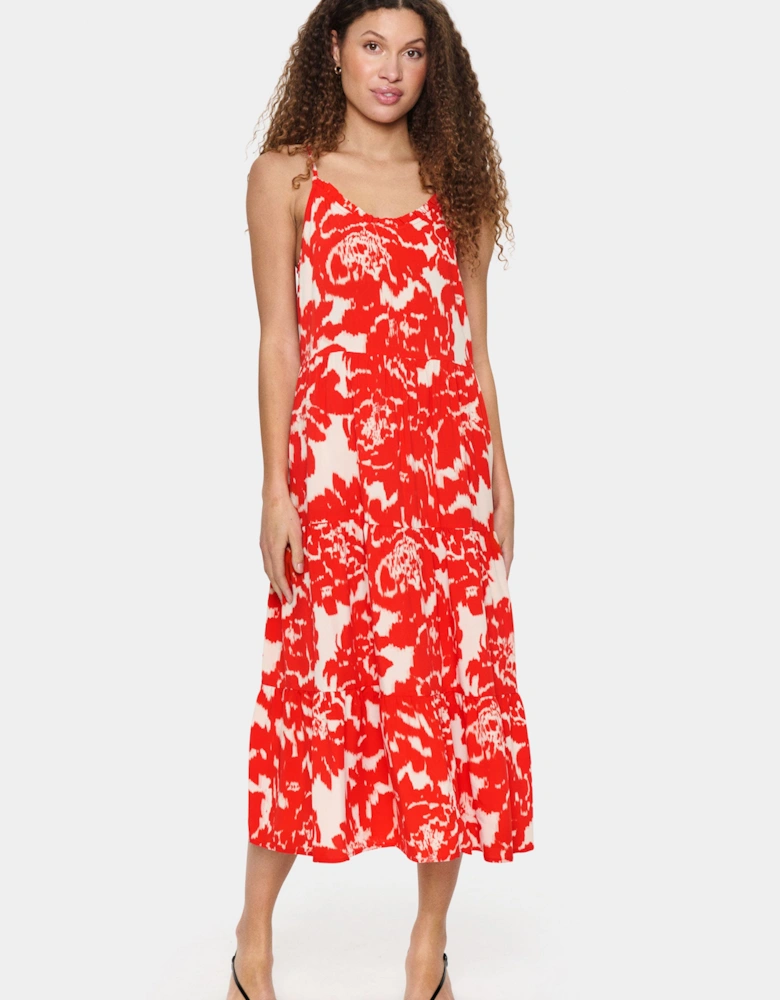 Eda Spaghetti Straps A-line Midi Dress Leopard Print