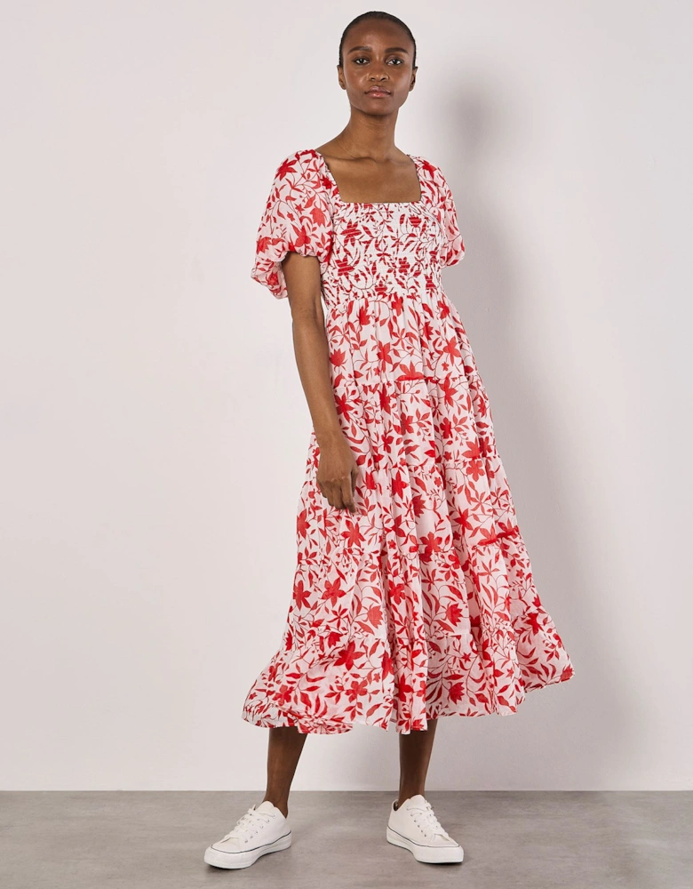 Sarasa Floral Tiered Midi Dress