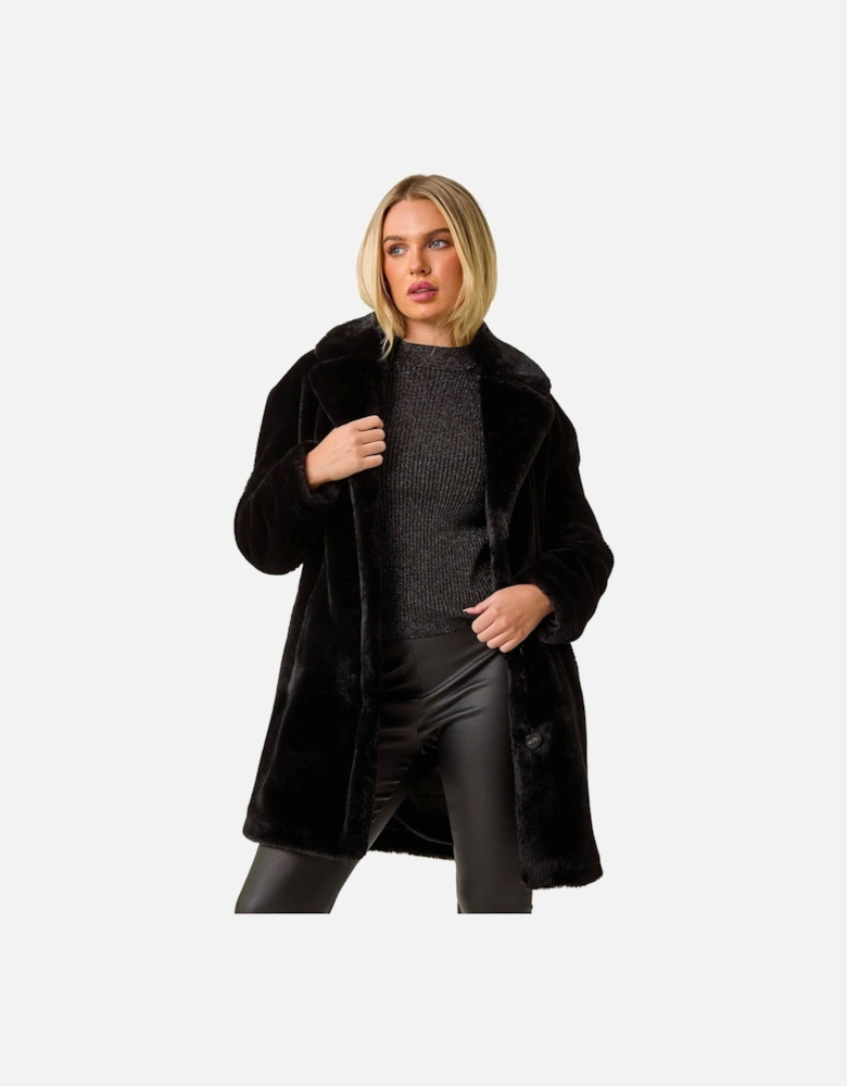 Petite Longline Pocket Fur Coat