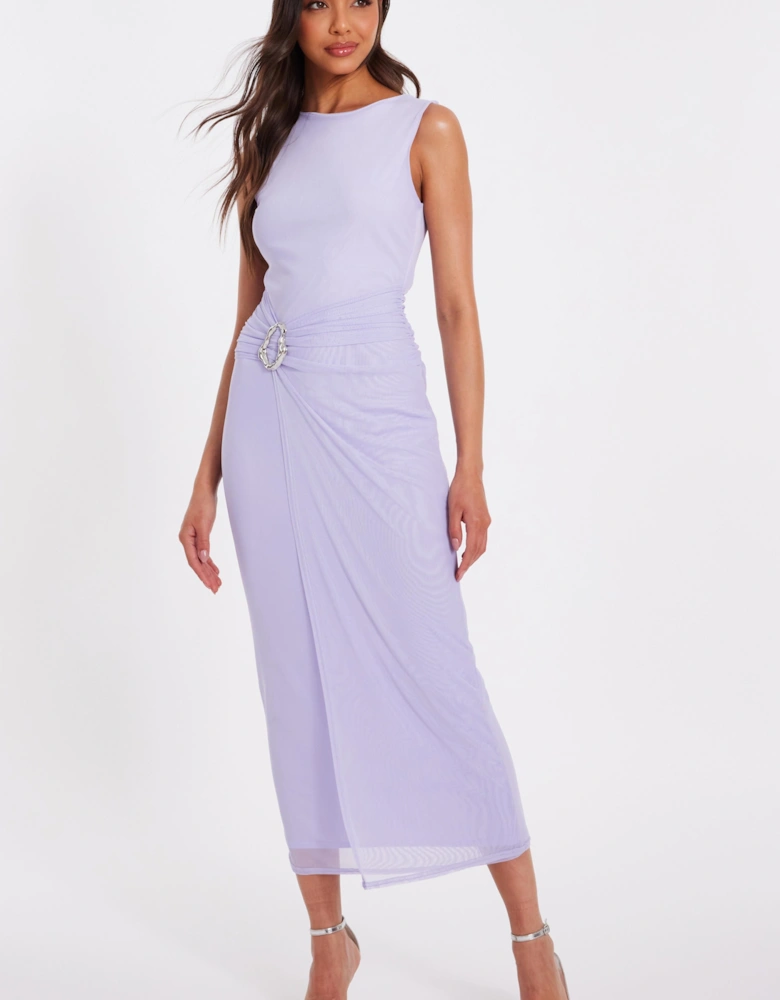 Lilac Mesh Buckle Midaxi Dress
