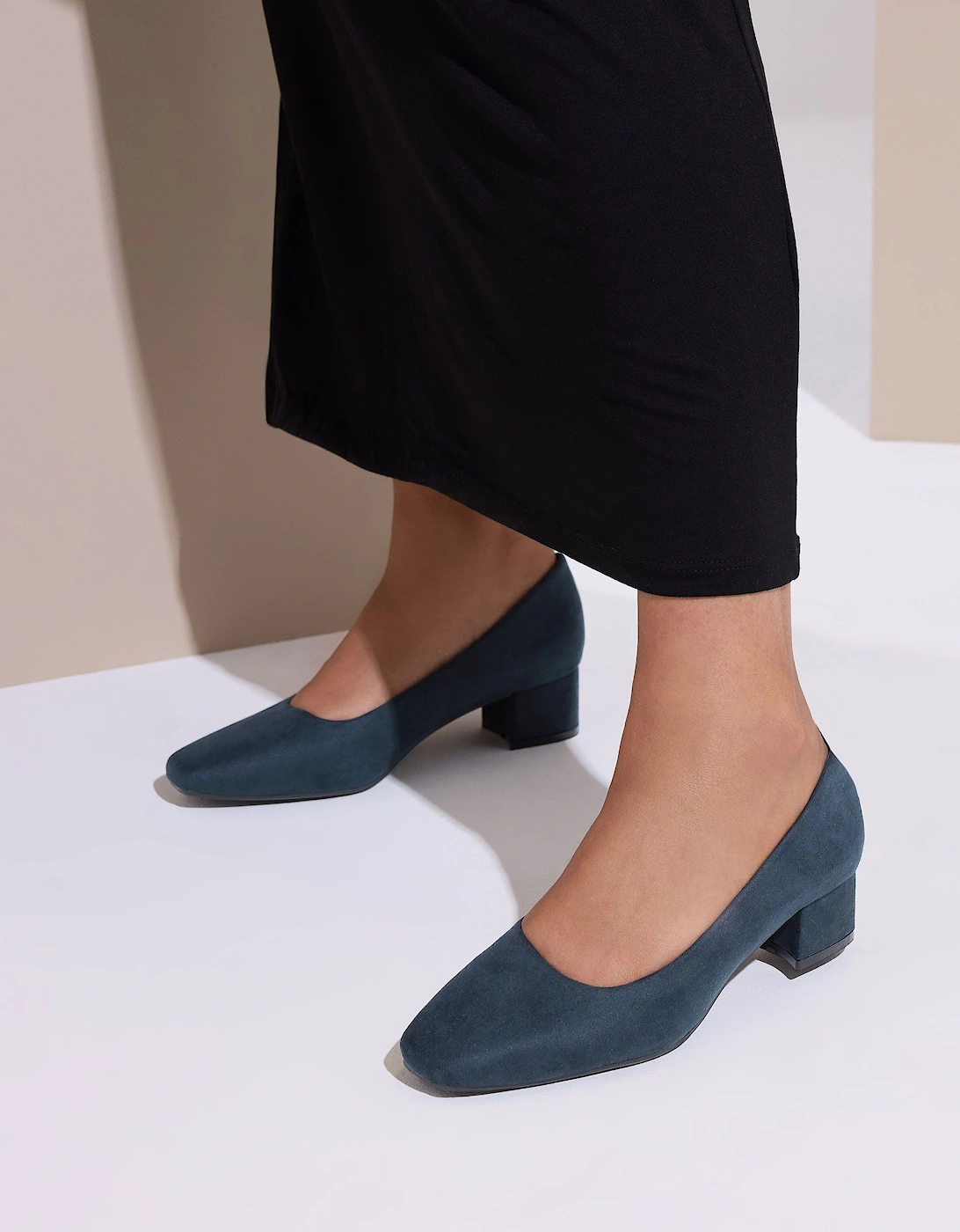 Faux Suede Mid Block Heel Court Shoes, 2 of 1