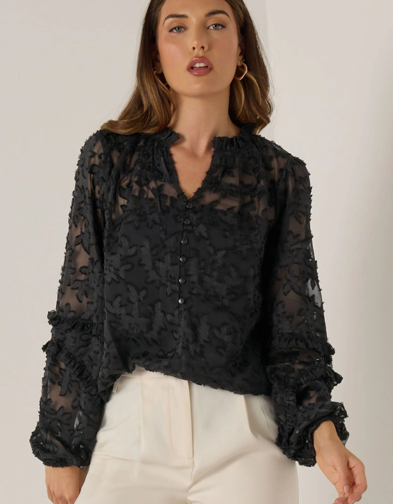 Tall Sheer Jacquard Floral Blouse