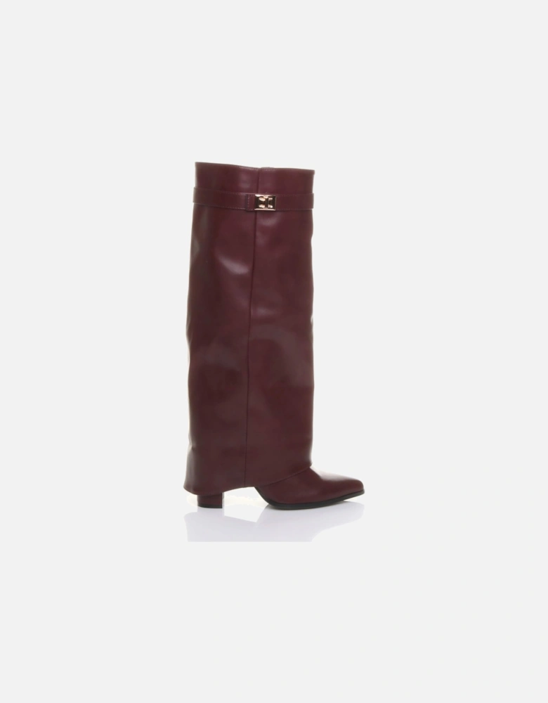 High Block Heel Pointed Toe Fold Over  Knee High Boots
