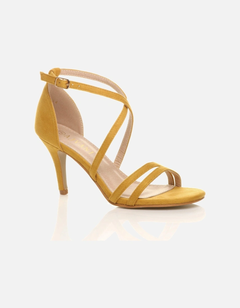 High  Heel Crossed Straps Buckle Faux Suede Heeled Sandals