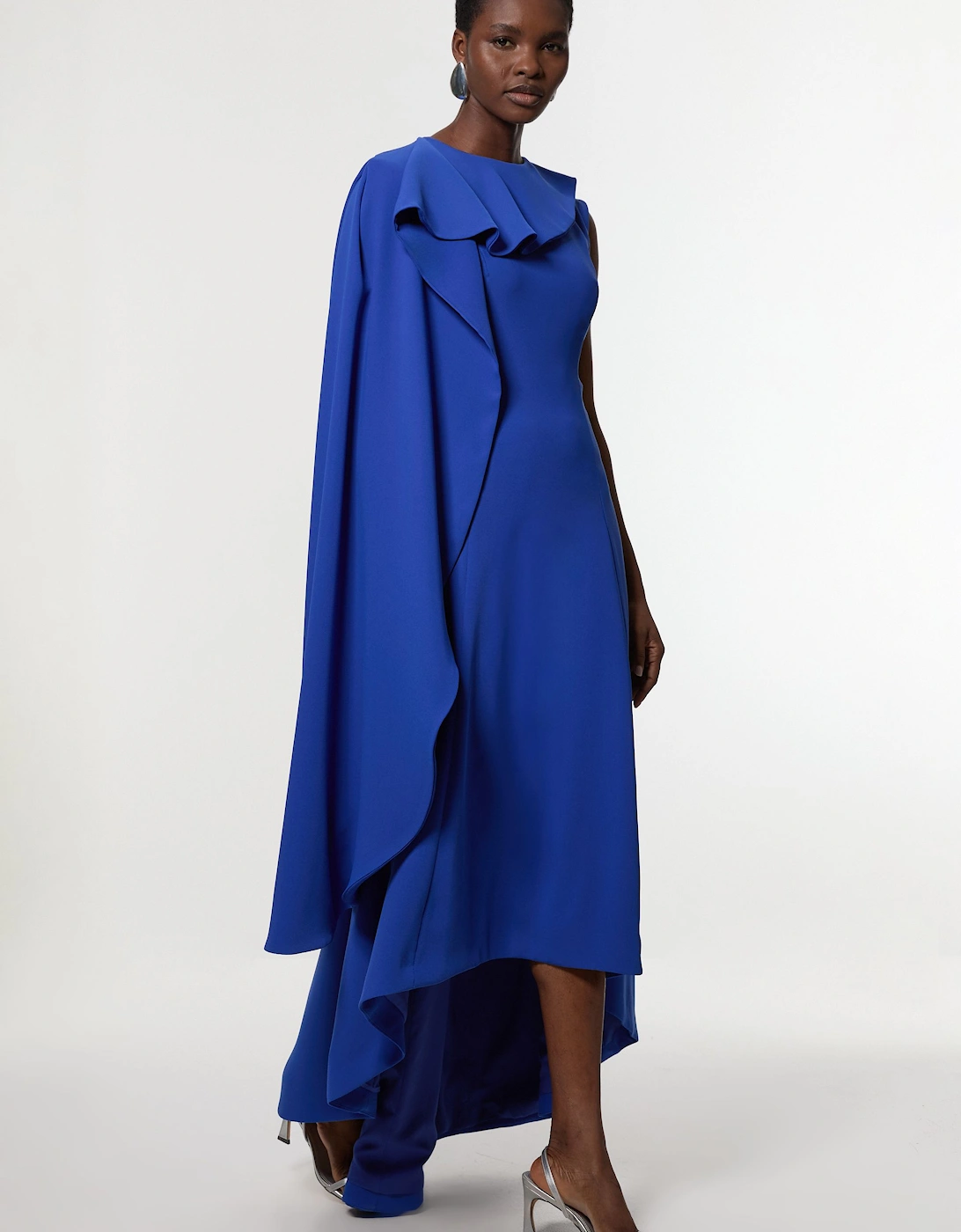 Soft Tailored Colour Block Cape Detail Full Skirted Maxi Dress, 2 of 1