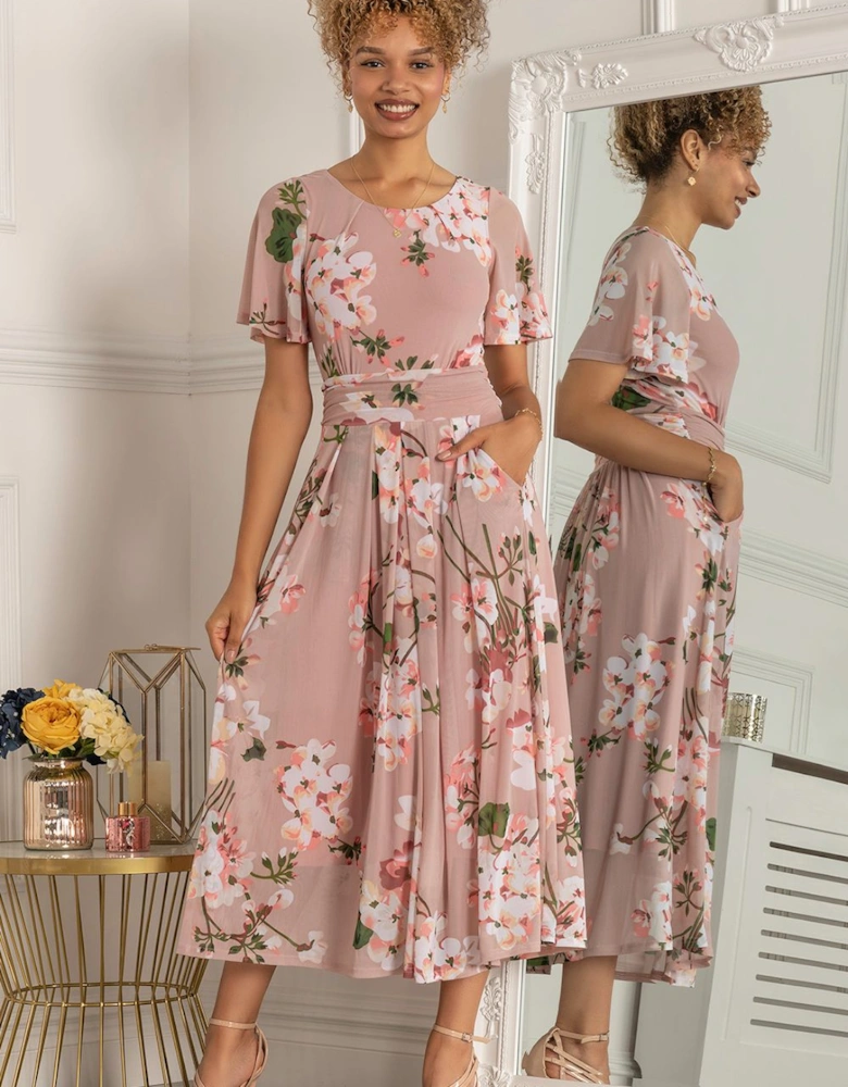 Mabelle Flare Sleeve Mesh Maxi Dress