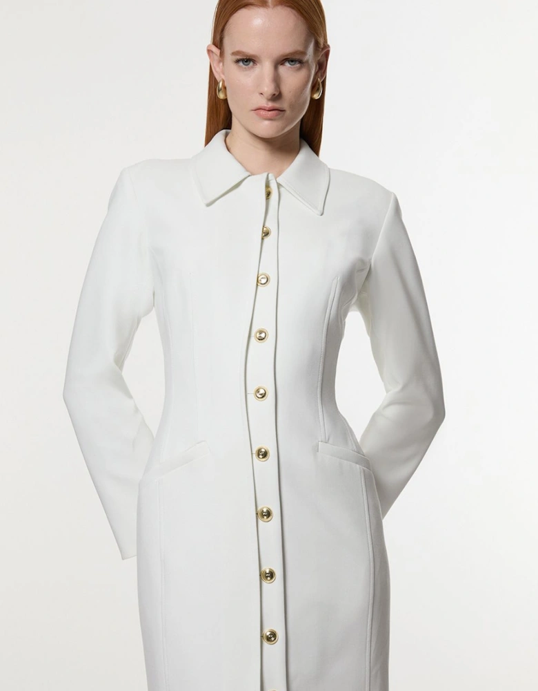 Compact Stretch Contrasted Tipped Sleeved Shirt Dress