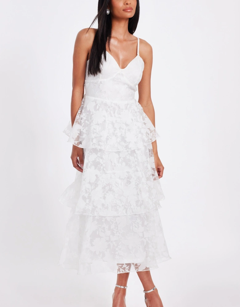 White Chiffon Floral Midaxi Dress