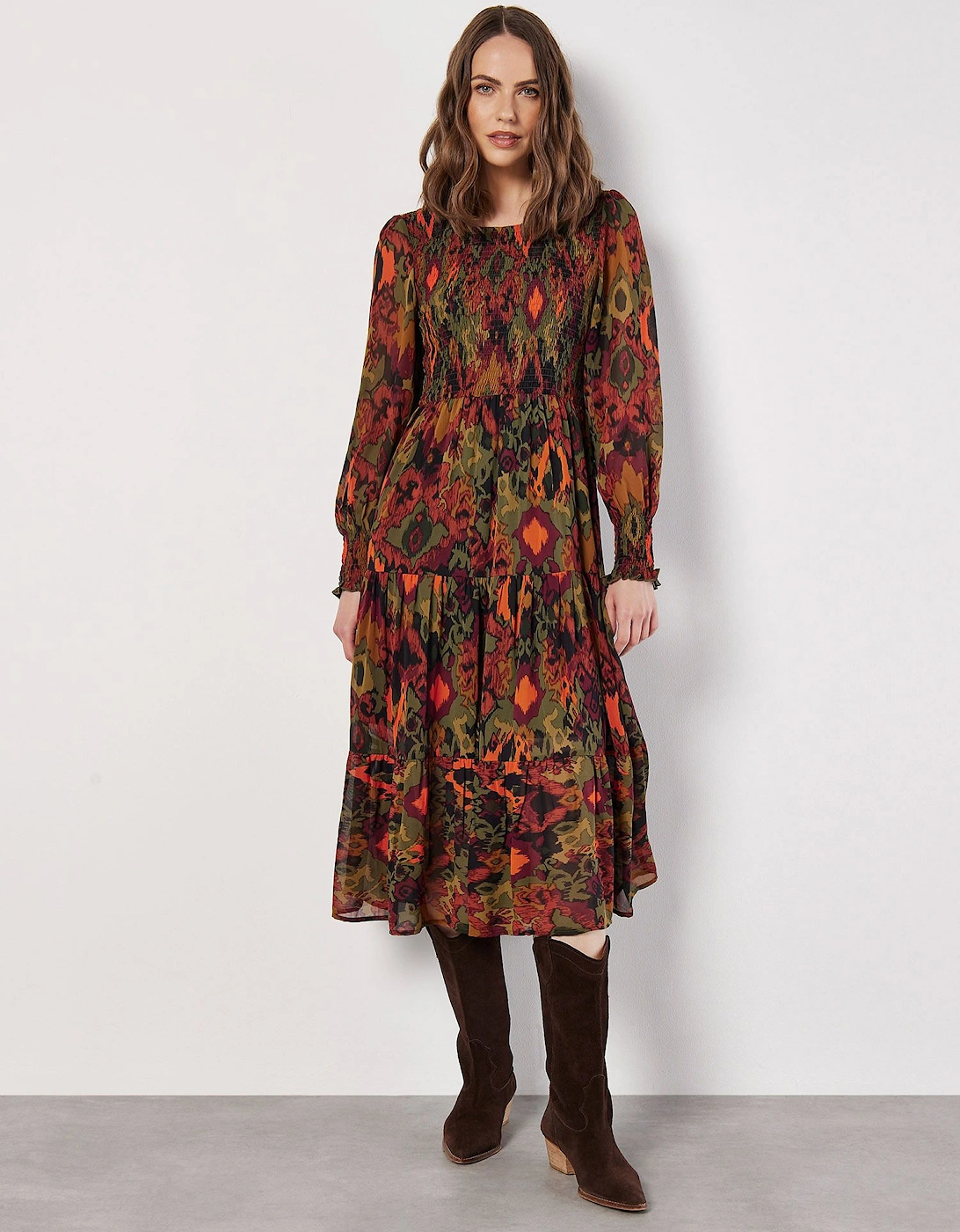 Ikat Chiffon Smocked Midi Dress, 2 of 1