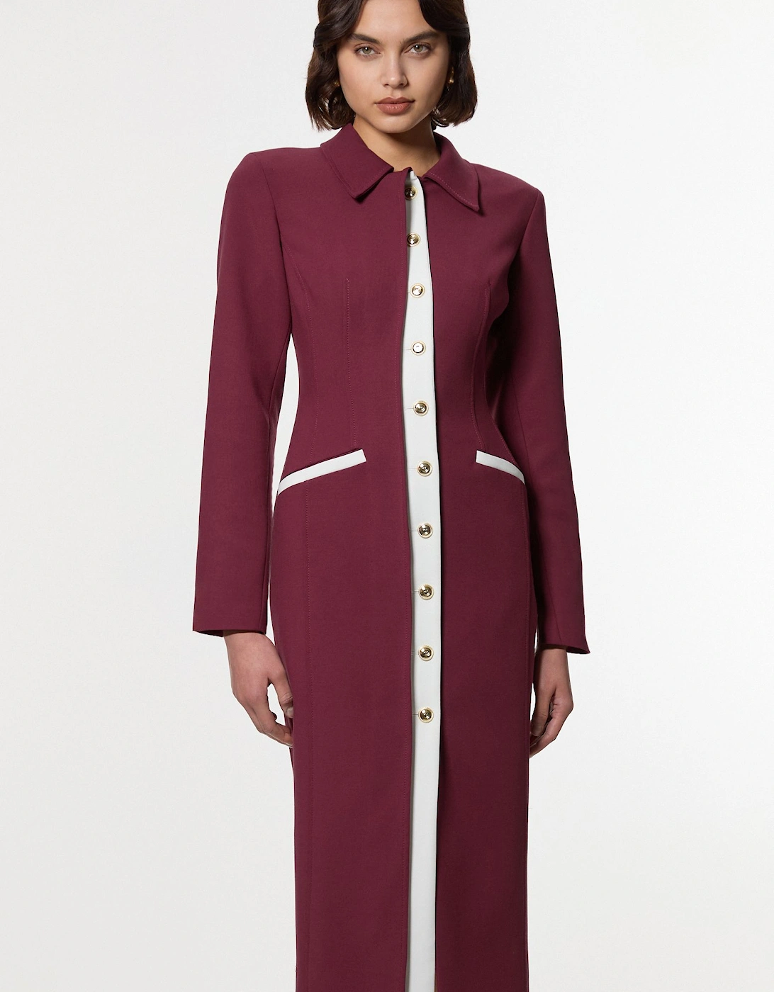 Compact Stretch Contrasted Tipped Sleeved Shirt Dress, 2 of 1