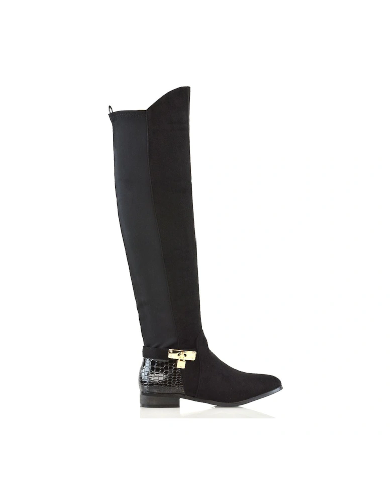 'Bella' Flat Elasticated Over The Knee Boots With Zip Fastening