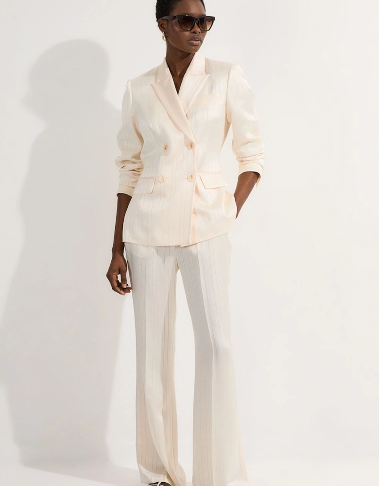 Petite Premium Satin Pinstripe Tailored Straight Leg Trouser