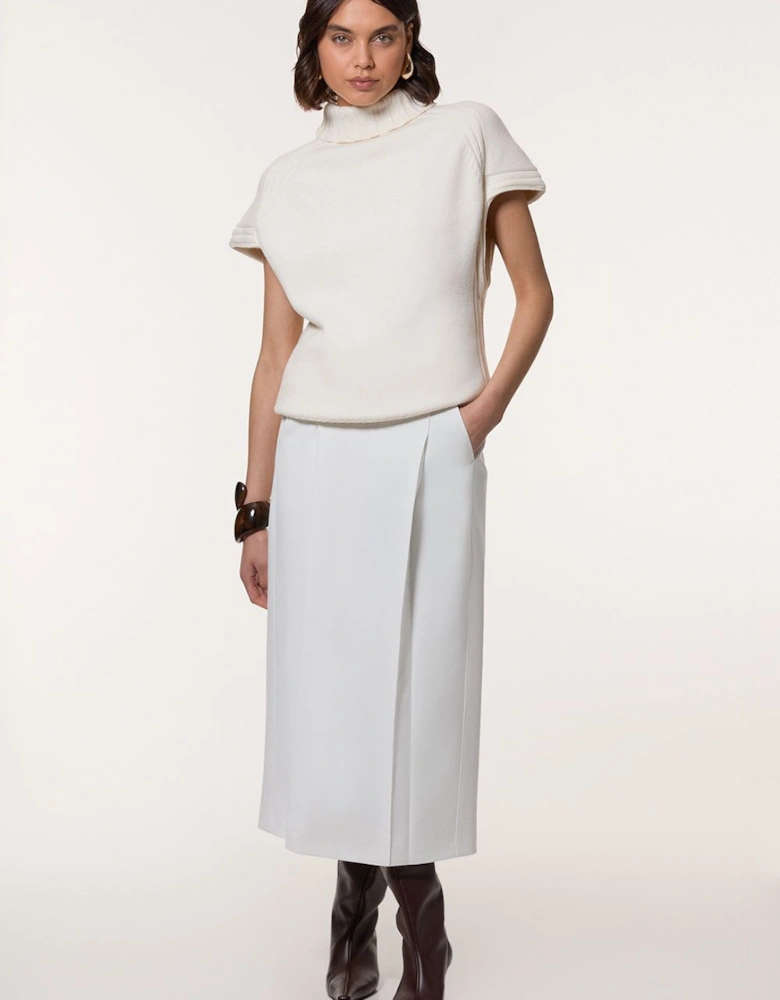 Compact Stetch Contrast Waistband Pencil Midi Skirt