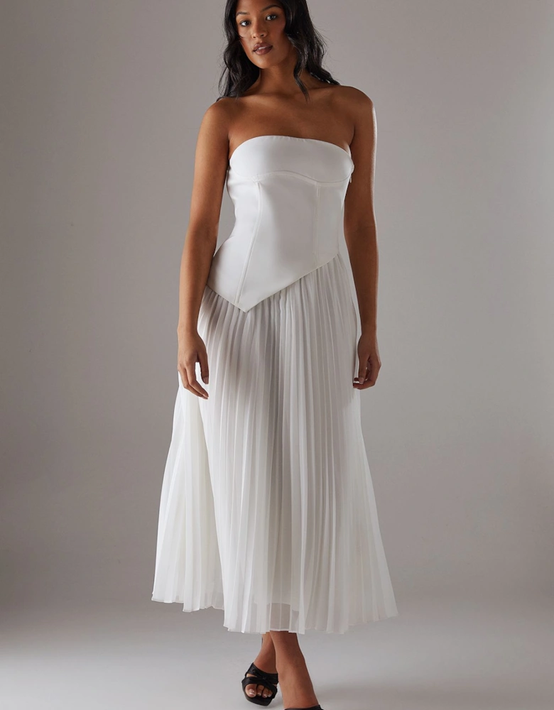 Bandeau Bodice Pleated Chiffon Midi Dress