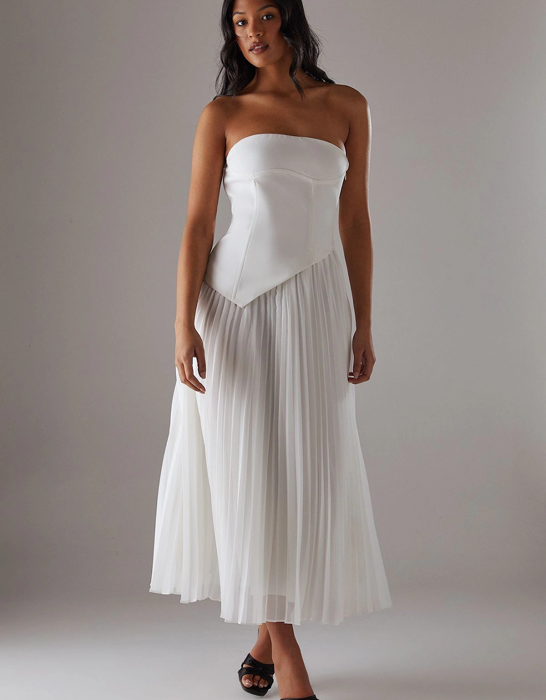 Bandeau Bodice Pleated Chiffon Midi Dress, 2 of 1