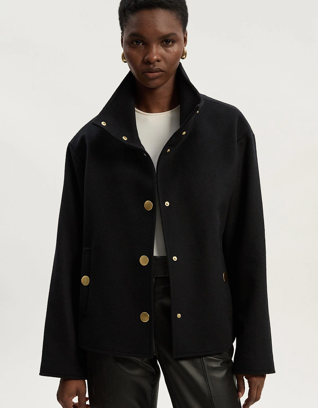 Tall Brushed Wool  Funnel Neck Tailored Short Coat, 2 of 1