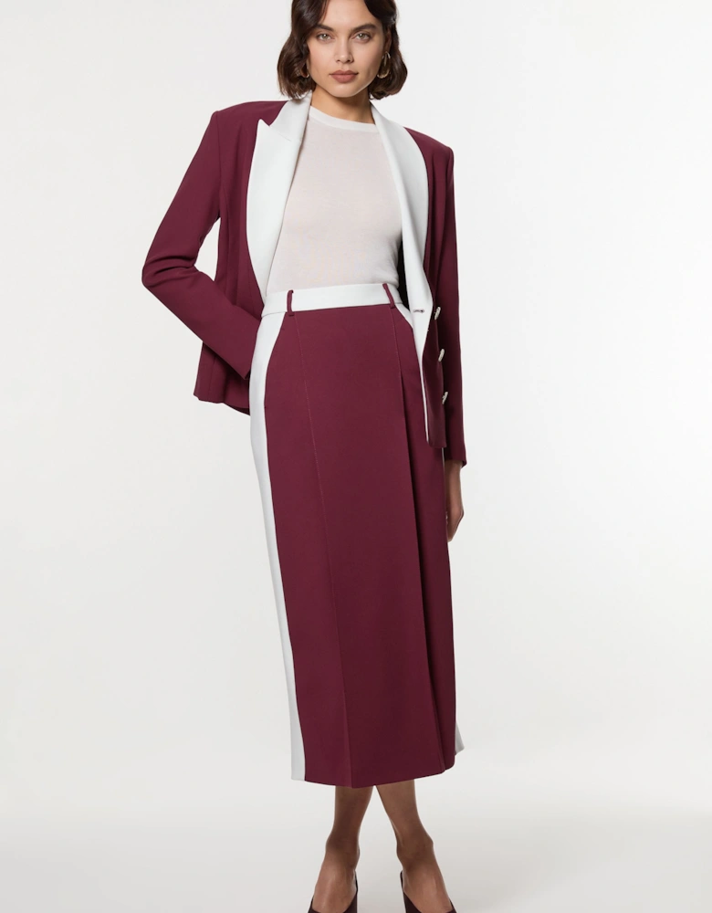 Compact Stetch Contrast Waistband Pencil Midi Skirt