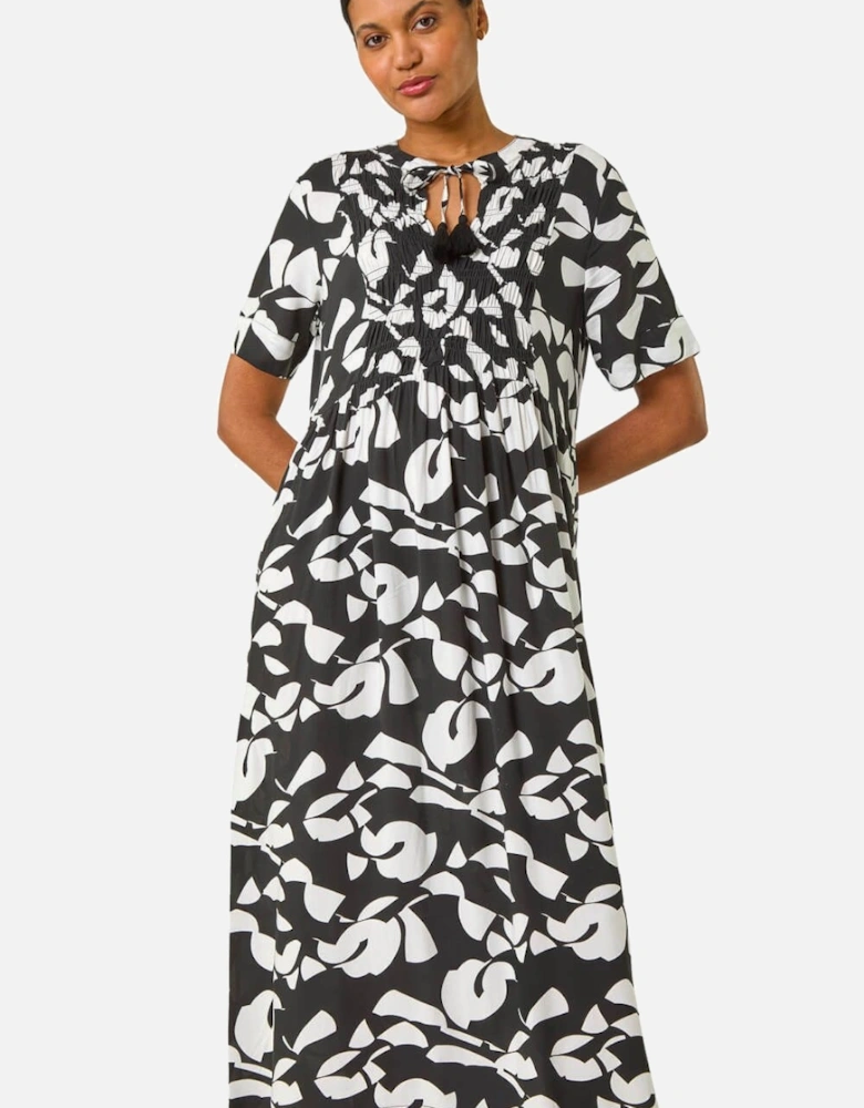 Abstract Print Tie Front Midi Dress