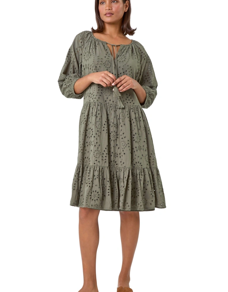 Cotton Broderie Tiered Smock Dress