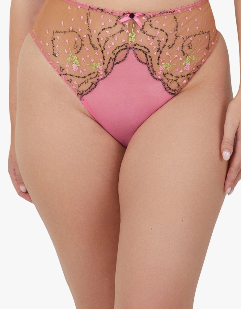 Spank Me Pink and Nude Custom Embroidery High Waist Thong