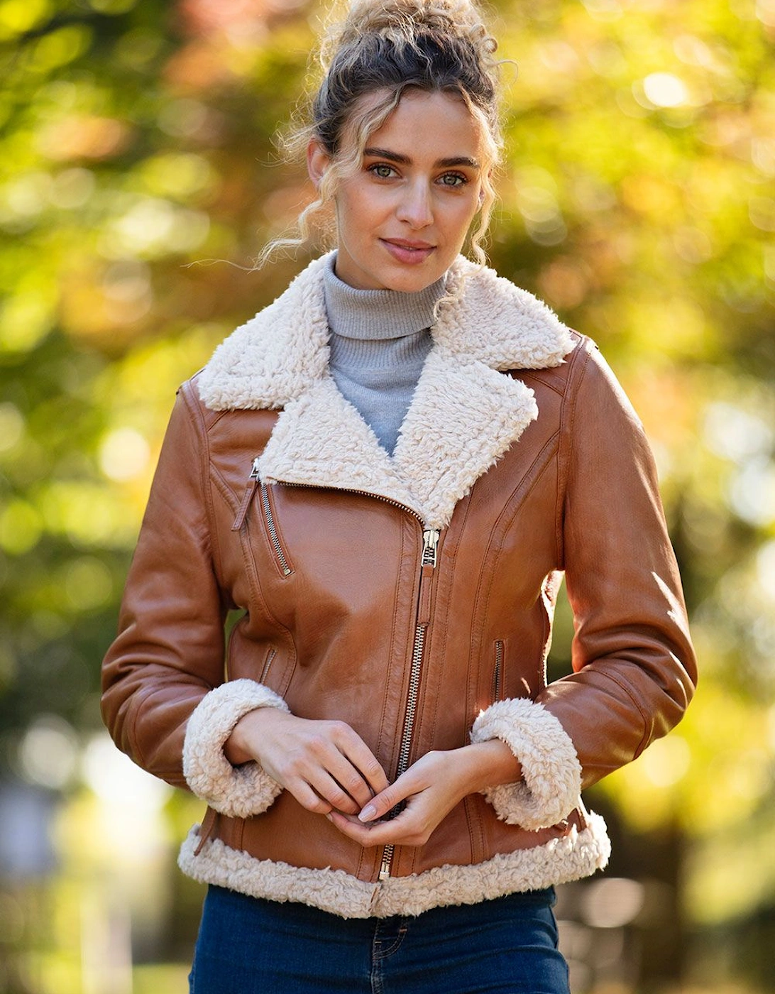 '2418' Ladies Leather Biker Jacket with Faux Fur, 2 of 1