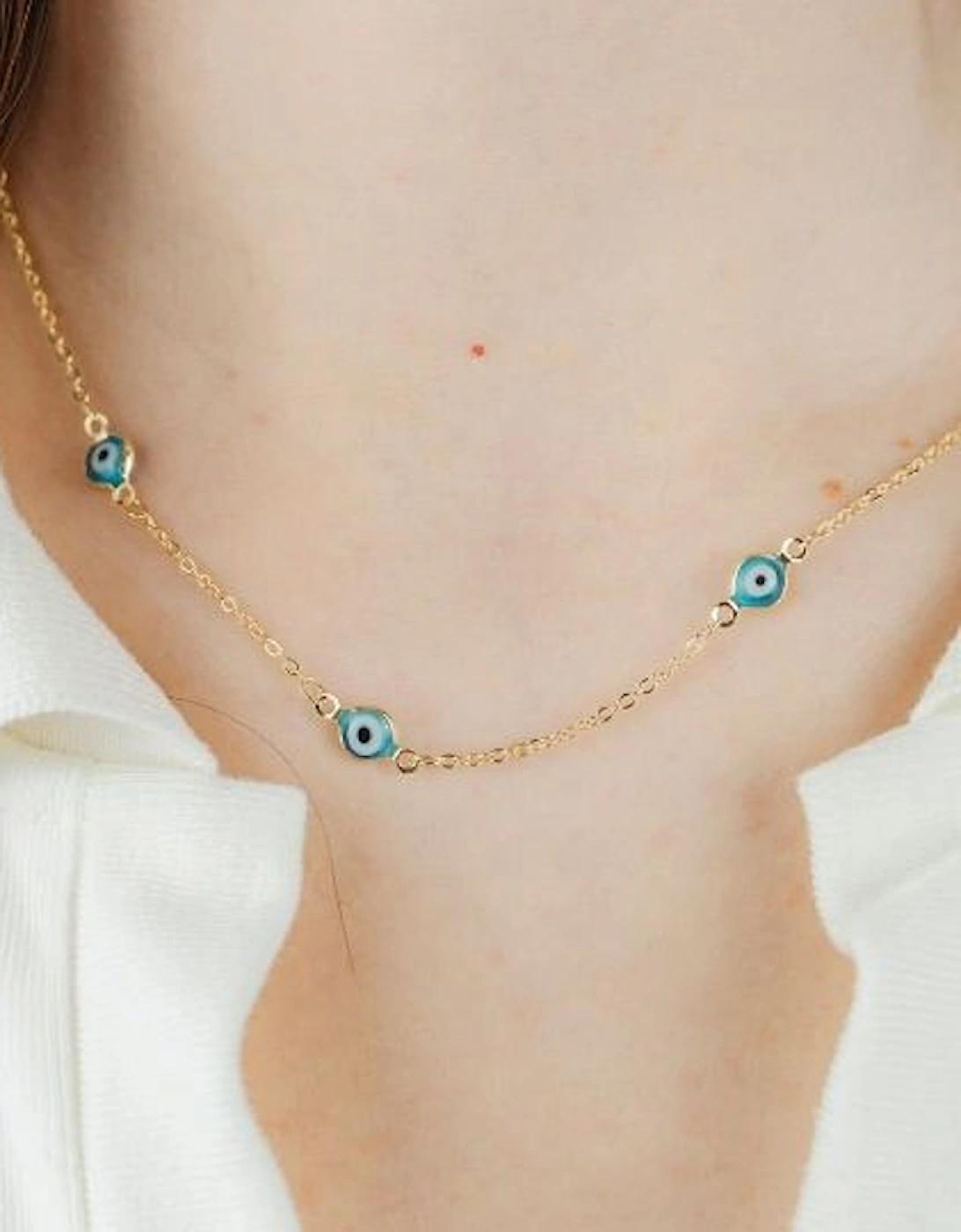 Evil Eye Gold and Silver Charm Protection Turkish Eye Blue Bead Choker Necklace, 2 of 1