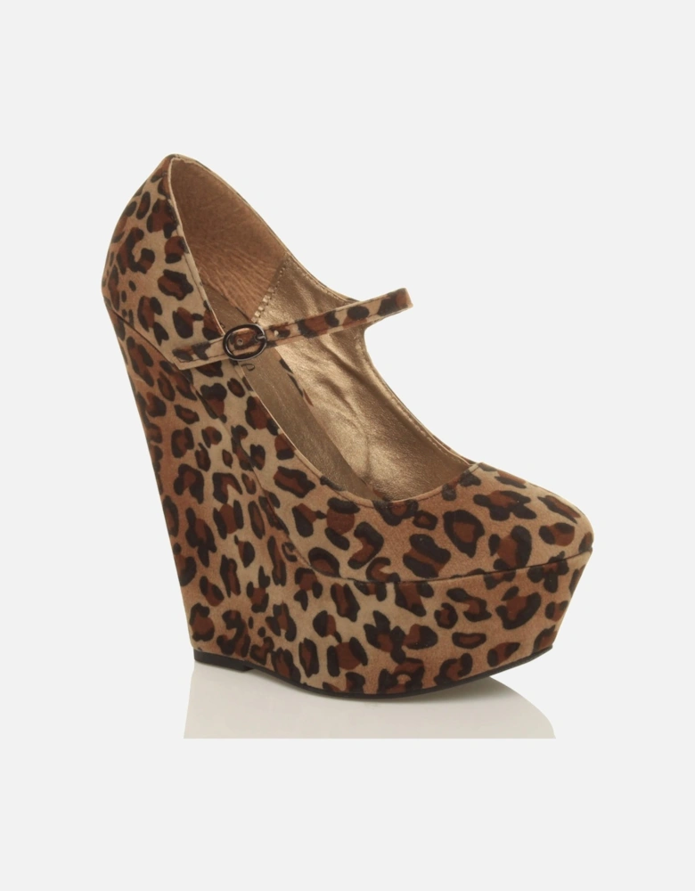 High Wedge Heel Mary Jane Platform  Court Shoes
